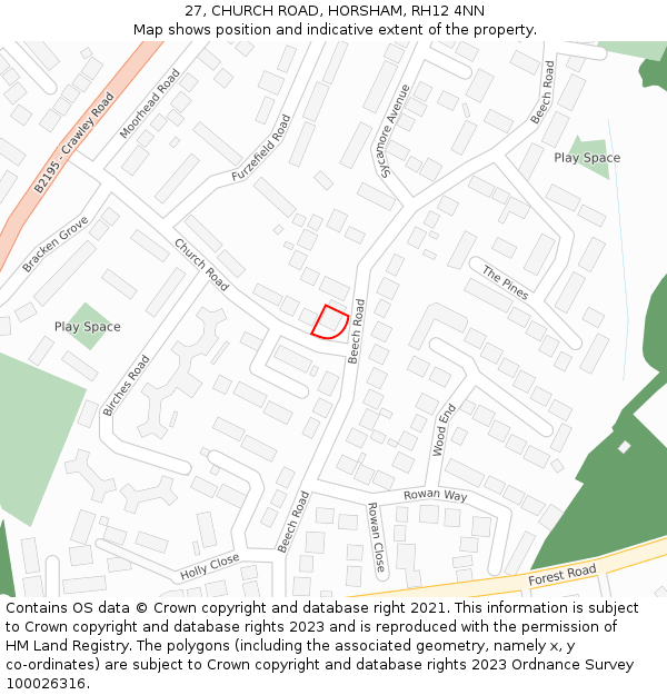 27, CHURCH ROAD, HORSHAM, RH12 4NN: Location map and indicative extent of plot
