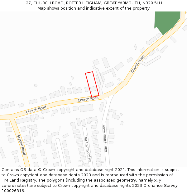 27, CHURCH ROAD, POTTER HEIGHAM, GREAT YARMOUTH, NR29 5LH: Location map and indicative extent of plot