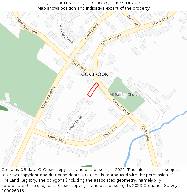27, CHURCH STREET, OCKBROOK, DERBY, DE72 3RB: Location map and indicative extent of plot