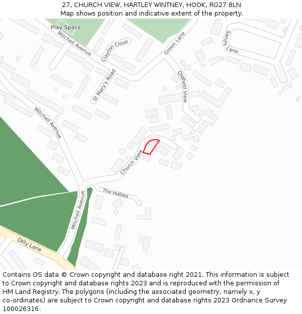 27, CHURCH VIEW, HARTLEY WINTNEY, HOOK, RG27 8LN: Location map and indicative extent of plot