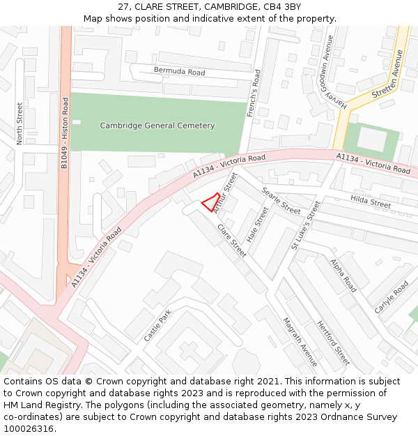 27, CLARE STREET, CAMBRIDGE, CB4 3BY: Location map and indicative extent of plot