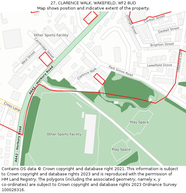 27, CLARENCE WALK, WAKEFIELD, WF2 8UD: Location map and indicative extent of plot