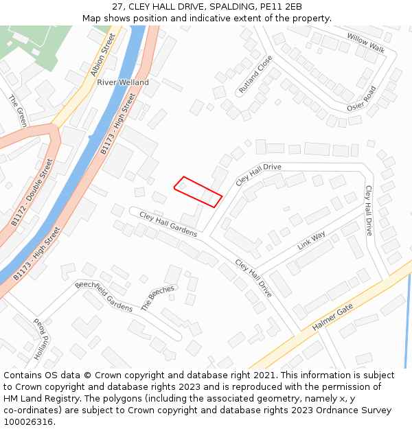 27, CLEY HALL DRIVE, SPALDING, PE11 2EB: Location map and indicative extent of plot