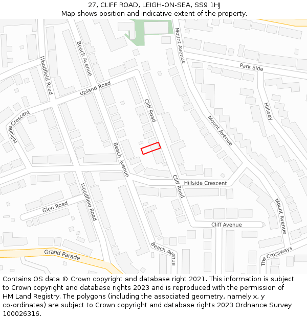 27, CLIFF ROAD, LEIGH-ON-SEA, SS9 1HJ: Location map and indicative extent of plot