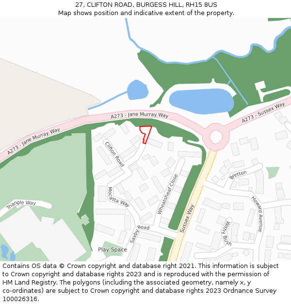 27, CLIFTON ROAD, BURGESS HILL, RH15 8US: Location map and indicative extent of plot