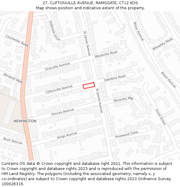 27, CLIFTONVILLE AVENUE, RAMSGATE, CT12 6DS: Location map and indicative extent of plot