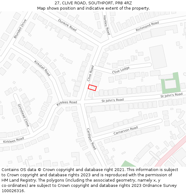 27, CLIVE ROAD, SOUTHPORT, PR8 4RZ: Location map and indicative extent of plot