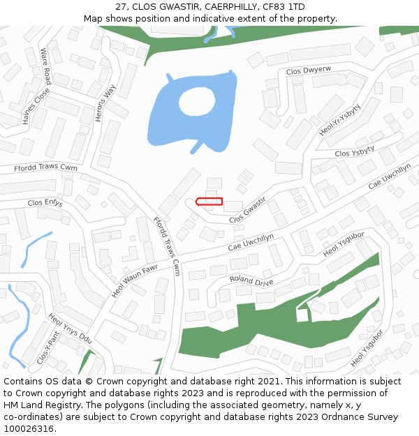 27, CLOS GWASTIR, CAERPHILLY, CF83 1TD: Location map and indicative extent of plot