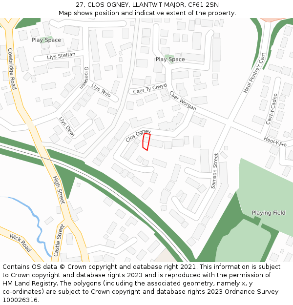 27, CLOS OGNEY, LLANTWIT MAJOR, CF61 2SN: Location map and indicative extent of plot