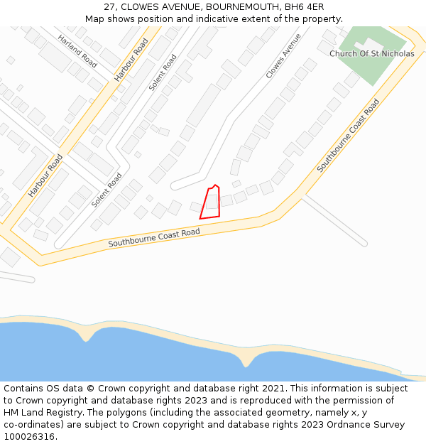 27, CLOWES AVENUE, BOURNEMOUTH, BH6 4ER: Location map and indicative extent of plot