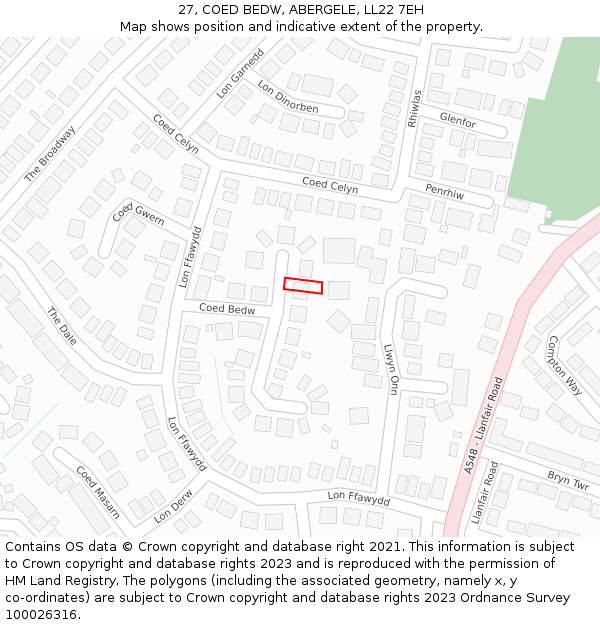 27, COED BEDW, ABERGELE, LL22 7EH: Location map and indicative extent of plot