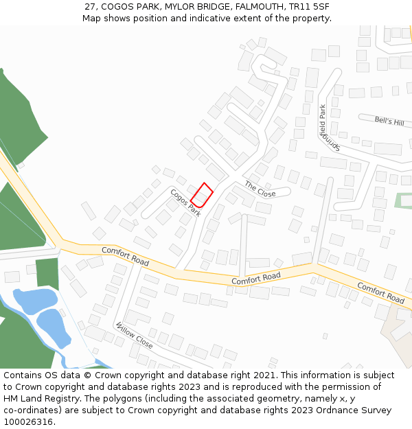 27, COGOS PARK, MYLOR BRIDGE, FALMOUTH, TR11 5SF: Location map and indicative extent of plot