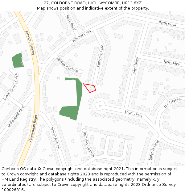 27, COLBORNE ROAD, HIGH WYCOMBE, HP13 6XZ: Location map and indicative extent of plot