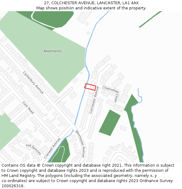 27, COLCHESTER AVENUE, LANCASTER, LA1 4AX: Location map and indicative extent of plot