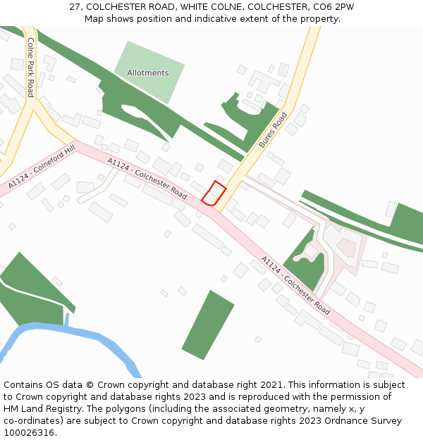 27, COLCHESTER ROAD, WHITE COLNE, COLCHESTER, CO6 2PW: Location map and indicative extent of plot