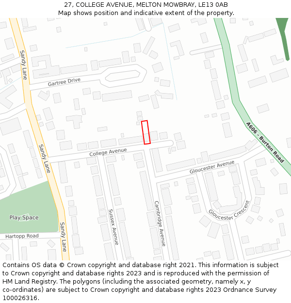 27, COLLEGE AVENUE, MELTON MOWBRAY, LE13 0AB: Location map and indicative extent of plot