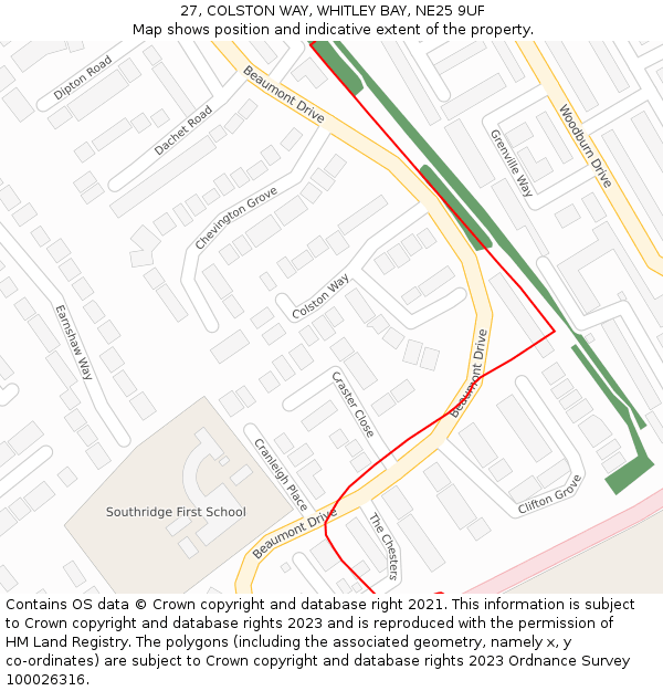 27, COLSTON WAY, WHITLEY BAY, NE25 9UF: Location map and indicative extent of plot