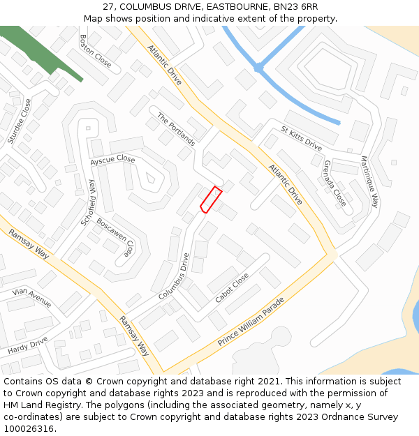 27, COLUMBUS DRIVE, EASTBOURNE, BN23 6RR: Location map and indicative extent of plot