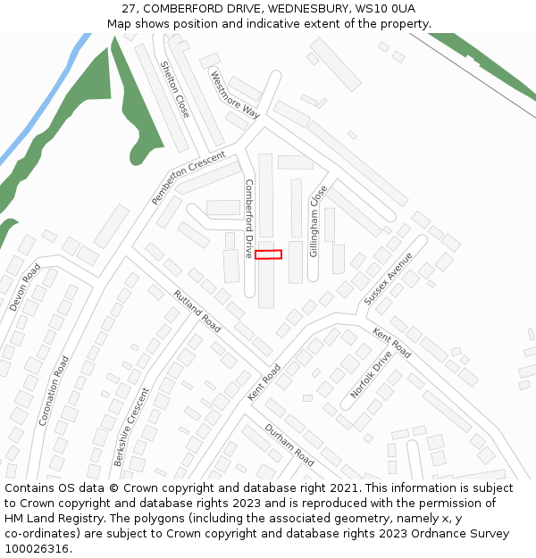 27, COMBERFORD DRIVE, WEDNESBURY, WS10 0UA: Location map and indicative extent of plot