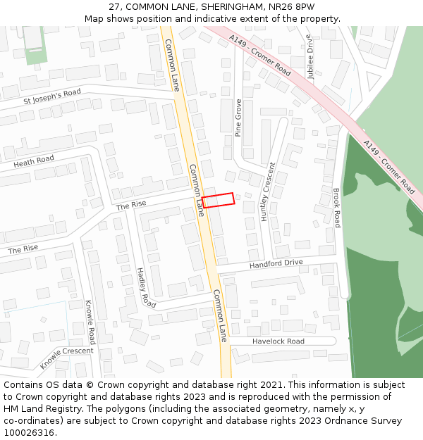 27, COMMON LANE, SHERINGHAM, NR26 8PW: Location map and indicative extent of plot