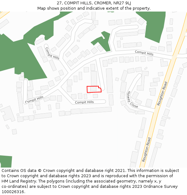 27, COMPIT HILLS, CROMER, NR27 9LJ: Location map and indicative extent of plot