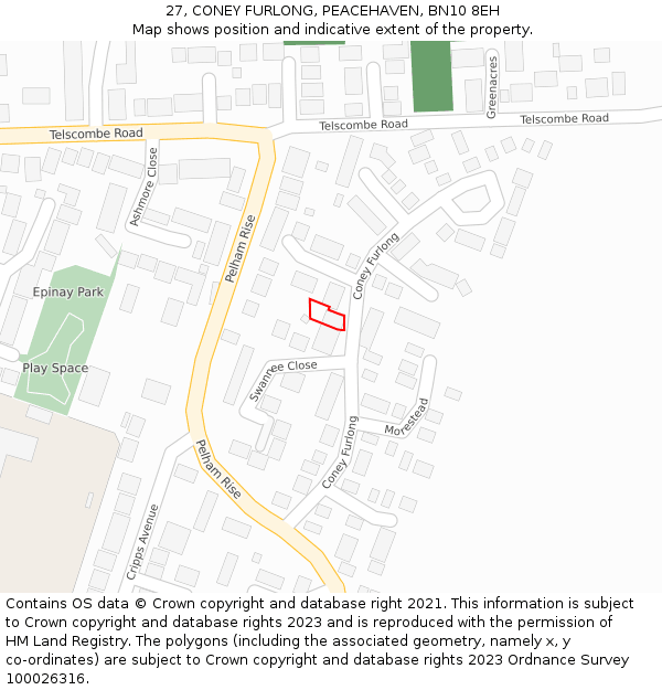 27, CONEY FURLONG, PEACEHAVEN, BN10 8EH: Location map and indicative extent of plot