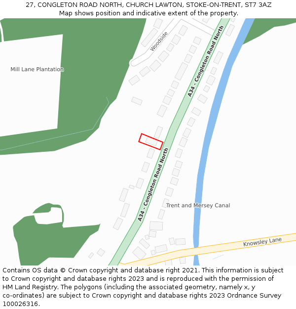 27, CONGLETON ROAD NORTH, CHURCH LAWTON, STOKE-ON-TRENT, ST7 3AZ: Location map and indicative extent of plot