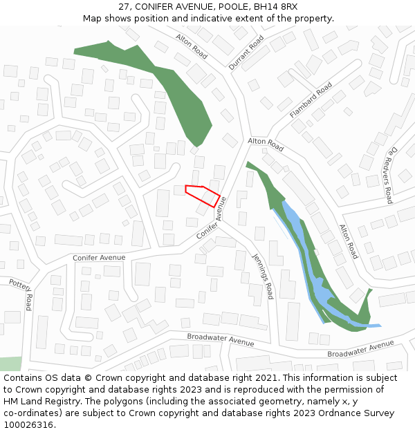 27, CONIFER AVENUE, POOLE, BH14 8RX: Location map and indicative extent of plot