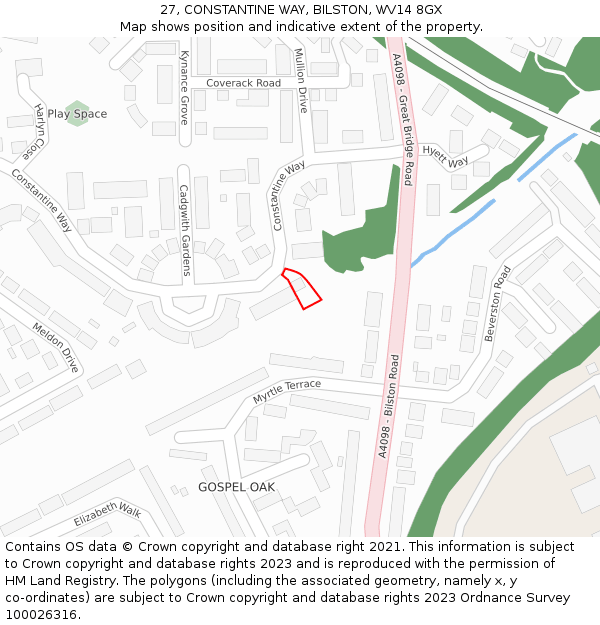 27, CONSTANTINE WAY, BILSTON, WV14 8GX: Location map and indicative extent of plot