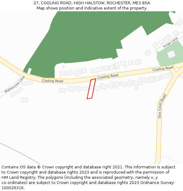 27, COOLING ROAD, HIGH HALSTOW, ROCHESTER, ME3 8SA: Location map and indicative extent of plot