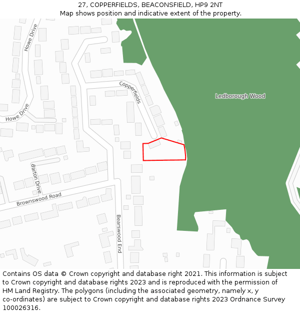 27, COPPERFIELDS, BEACONSFIELD, HP9 2NT: Location map and indicative extent of plot