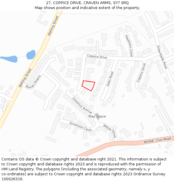 27, COPPICE DRIVE, CRAVEN ARMS, SY7 9RQ: Location map and indicative extent of plot