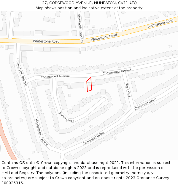 27, COPSEWOOD AVENUE, NUNEATON, CV11 4TQ: Location map and indicative extent of plot