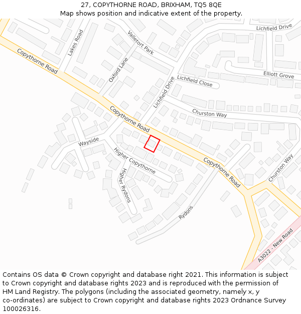 27, COPYTHORNE ROAD, BRIXHAM, TQ5 8QE: Location map and indicative extent of plot
