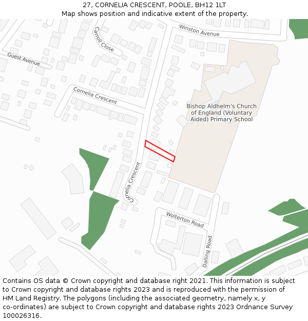 27, CORNELIA CRESCENT, POOLE, BH12 1LT: Location map and indicative extent of plot
