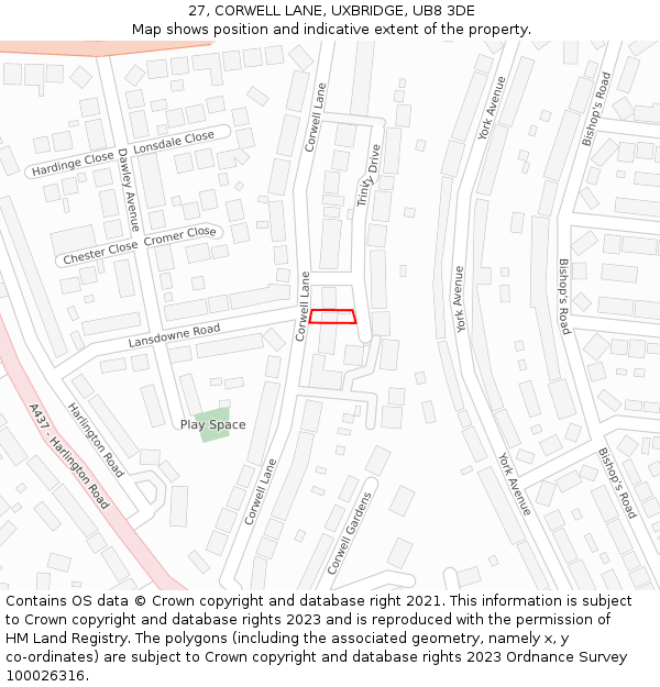 27, CORWELL LANE, UXBRIDGE, UB8 3DE: Location map and indicative extent of plot