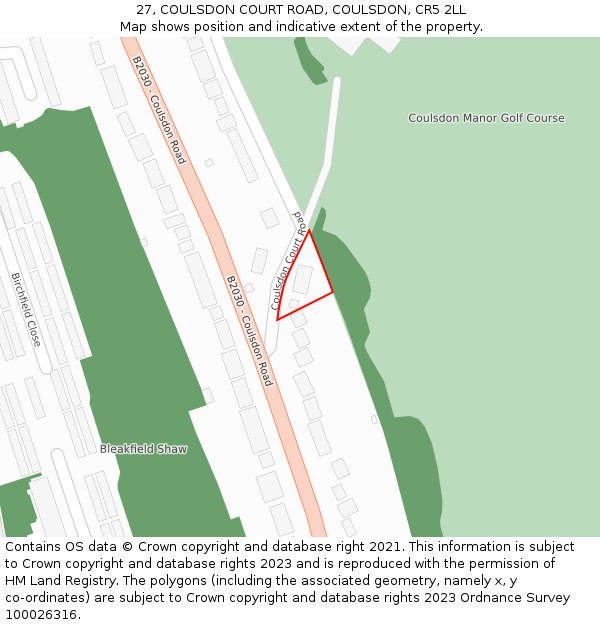 27, COULSDON COURT ROAD, COULSDON, CR5 2LL: Location map and indicative extent of plot