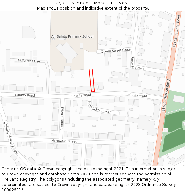 27, COUNTY ROAD, MARCH, PE15 8ND: Location map and indicative extent of plot