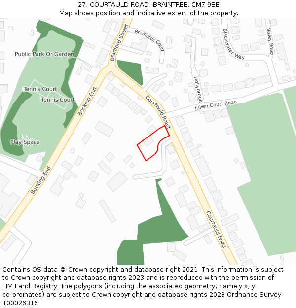 27, COURTAULD ROAD, BRAINTREE, CM7 9BE: Location map and indicative extent of plot