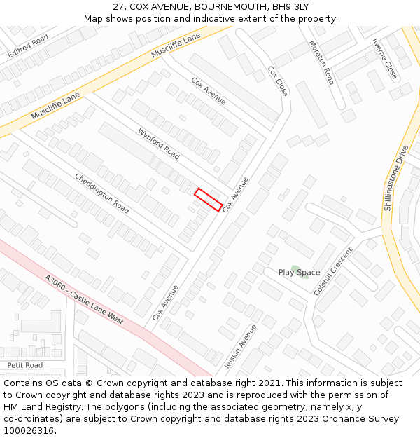 27, COX AVENUE, BOURNEMOUTH, BH9 3LY: Location map and indicative extent of plot