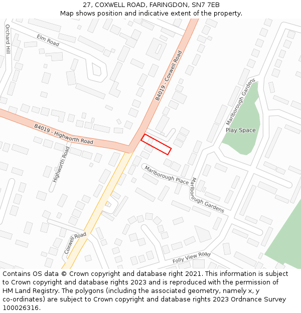 27, COXWELL ROAD, FARINGDON, SN7 7EB: Location map and indicative extent of plot