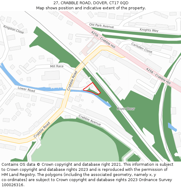 27, CRABBLE ROAD, DOVER, CT17 0QD: Location map and indicative extent of plot