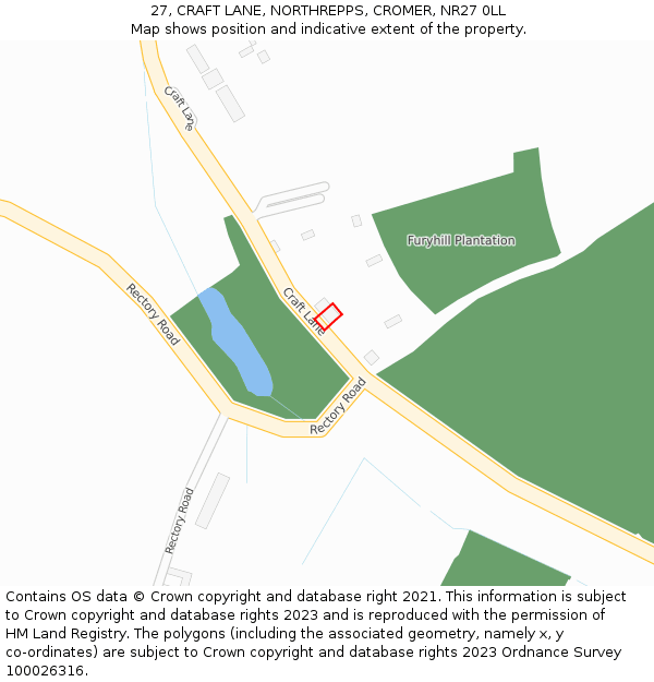 27, CRAFT LANE, NORTHREPPS, CROMER, NR27 0LL: Location map and indicative extent of plot