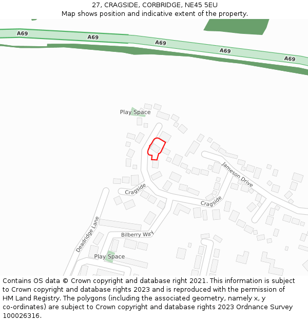 27, CRAGSIDE, CORBRIDGE, NE45 5EU: Location map and indicative extent of plot