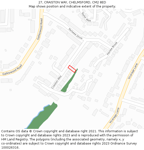 27, CRAISTON WAY, CHELMSFORD, CM2 8ED: Location map and indicative extent of plot