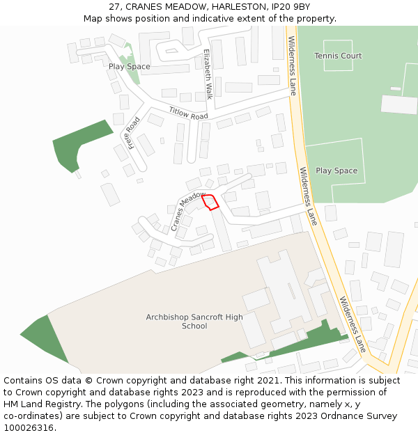 27, CRANES MEADOW, HARLESTON, IP20 9BY: Location map and indicative extent of plot