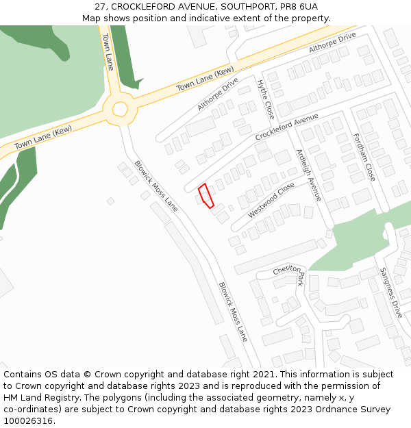 27, CROCKLEFORD AVENUE, SOUTHPORT, PR8 6UA: Location map and indicative extent of plot