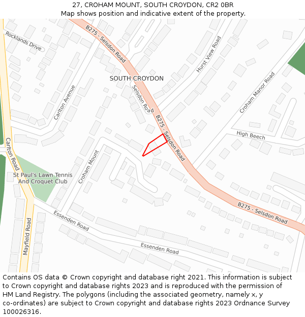 27, CROHAM MOUNT, SOUTH CROYDON, CR2 0BR: Location map and indicative extent of plot