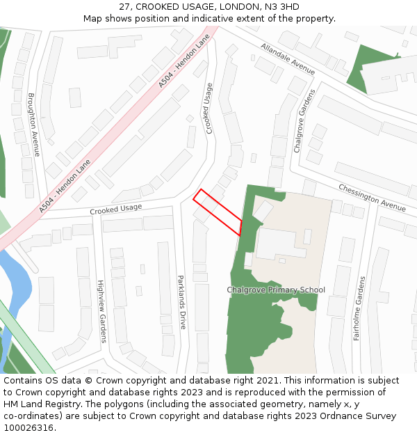 27, CROOKED USAGE, LONDON, N3 3HD: Location map and indicative extent of plot