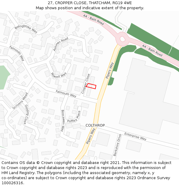 27, CROPPER CLOSE, THATCHAM, RG19 4WE: Location map and indicative extent of plot